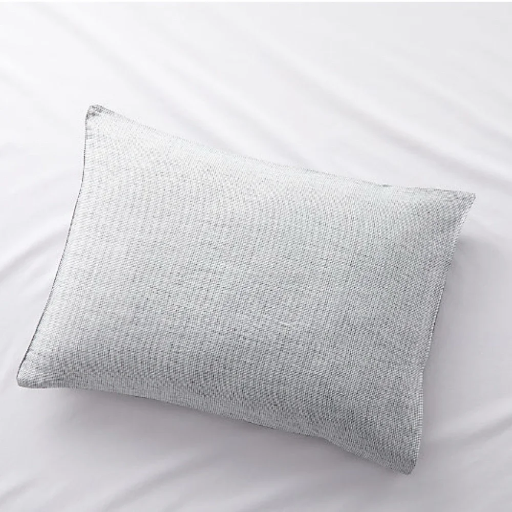 New! Crate&Barrel Aire Natural Hemp Ink Black Grid King Bed Pillowcase